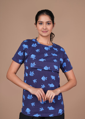 Mayaval Casual Printed Women Dark Blue Top