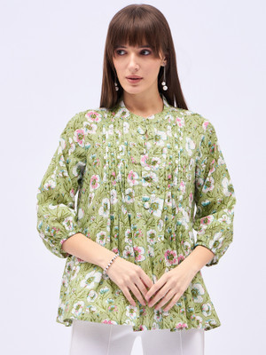Dressberry Casual Printed Women Light Green Top