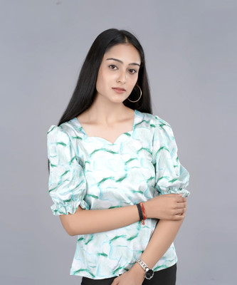 Label Shipra Bohara Casual Printed Women Green Top