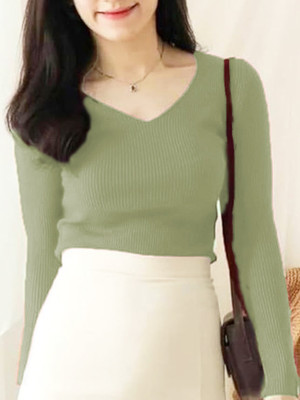 sasafaras Casual Self Design Women Light Green Top