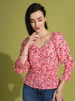 Globus Formal Floral Print Women Pink Top