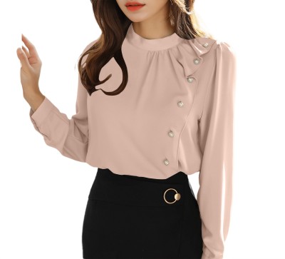 GG Style Casual Solid Women Beige Top