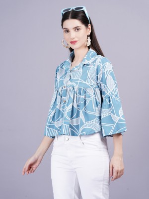 JC4U Casual Printed Women Light Blue Top