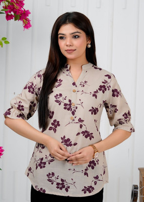 Threadflix Casual Printed Women Brown Top