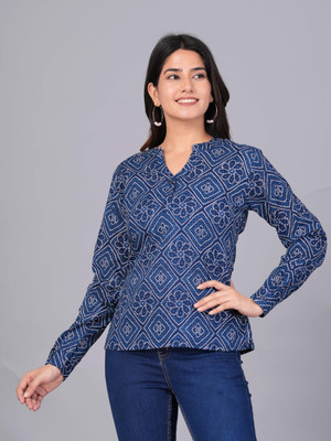 NANU Casual Printed Women Blue Top
