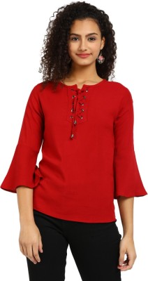 V-MART Casual Solid Women Maroon Top