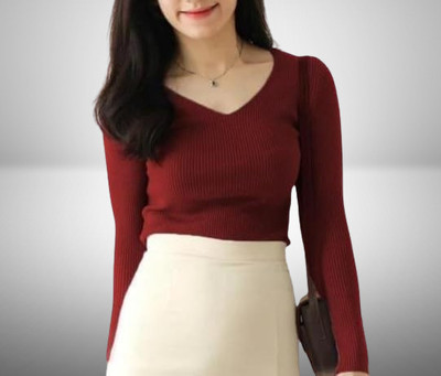 Boldpick Casual Solid Women Maroon Top