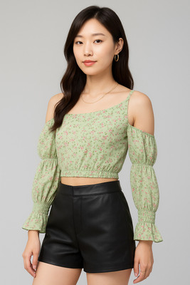 urban streetwear Party Printed Women Green Top
