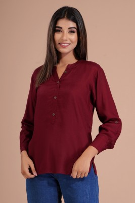 Piku Arts Casual Self Design Women Maroon Top