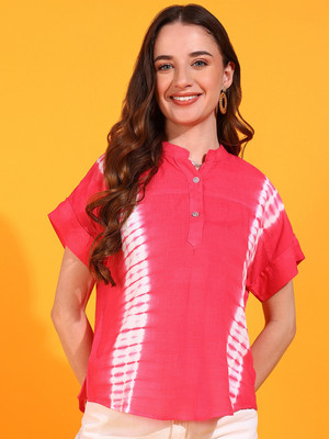 PinkTribe Casual Tie & Dye Women Pink, White Top
