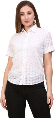 HouseOfCommon Casual Embroidered Women White Top