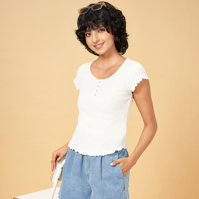 PEOPLE Casual Solid Women White Top