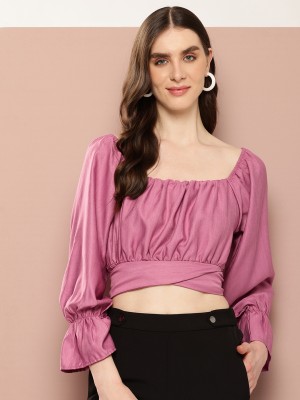 Avlet Casual Solid Women Pink Top