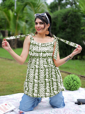 Youthnic Casual Geometric Print Women Green Top