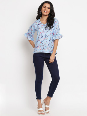 Aumira Casual Printed Women Blue Top