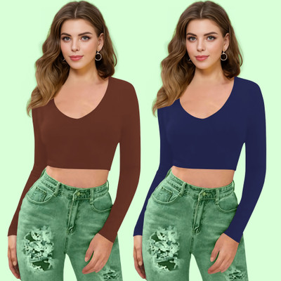 NAVYANKAA Casual Solid Women Dark Blue Top
