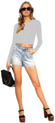 THE BLAZZE Casual Solid Women Grey Top