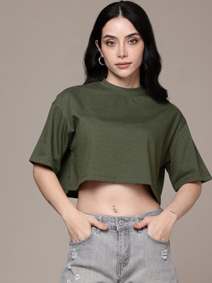 Moda Rapido Casual Solid Women Green Top
