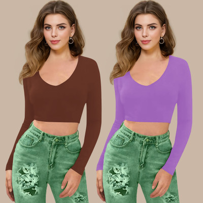 NAVYANKAA Casual Solid Women Purple Top