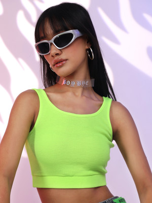 Tokyo Talkies Casual Solid Women Light Green Top