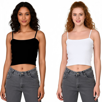 MIXFIT Casual Solid Women Black, White Top