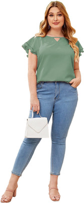 SZN Casual Solid Women Light Green Top