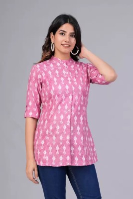 Fit & Flare Casual Printed Women Pink Top