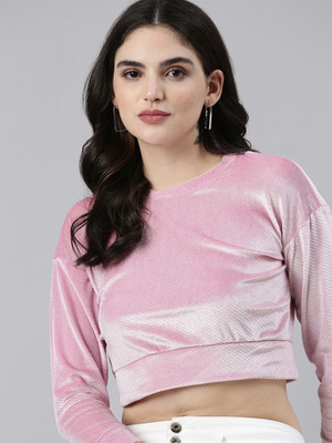 SHOWOFFFF Casual Embellished Women Pink Top
