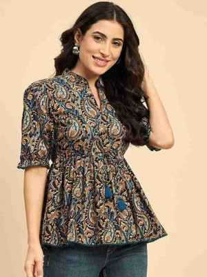 Lishakurti Casual Printed Women Blue, Multicolor Top