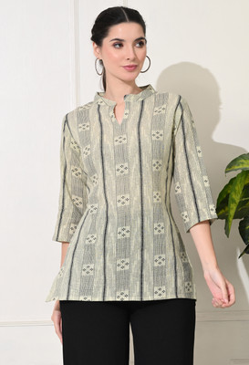 METAFAB Women Printed Straight Kurta(Beige)