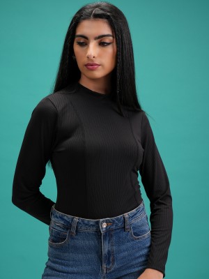 Tokyo Talkies Casual Solid Women Black Top