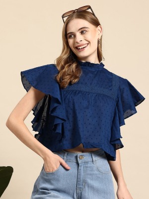 Mast & Harbour Casual Self Design Women Blue Top