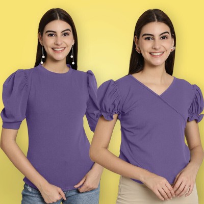 METRONAUT Casual Solid Women Purple Top