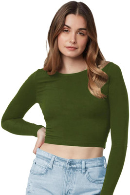 THE BLAZZE Casual Solid Women Dark Green Top