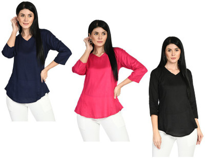 KAVYA Casual Solid Women Dark Blue, Red, Black Top