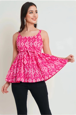 UNIFYFASHION Casual Printed Women Pink Top