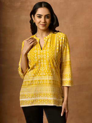 WOMEN PLUS Casual Printed Women Yellow Top