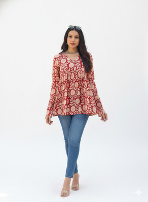 kleesi Casual Floral Print Women Red Top