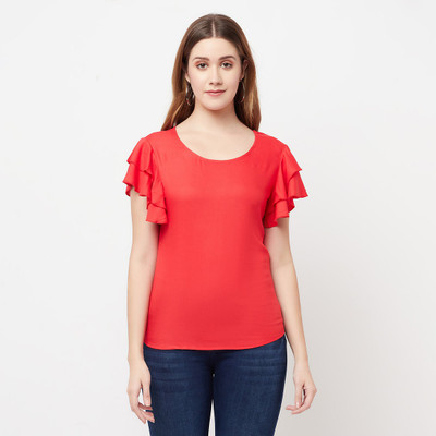 GLITO Casual Solid Women Red Top