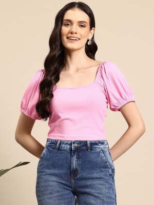 Mast & Harbour Casual Solid Women Pink Top