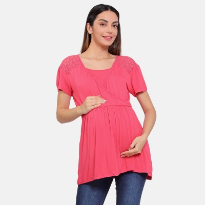 MINI KLUB Casual Solid Women Pink Top