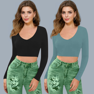 Kashonaa Casual Solid Women Light Blue Top