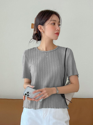 veshh Casual Self Design Women Grey Top