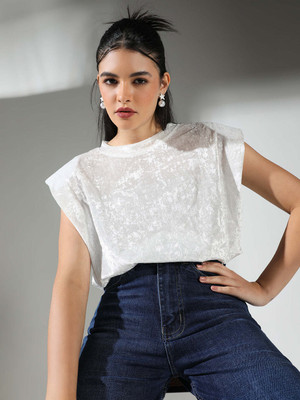 SHOWOFFFF Casual Solid Women White Top