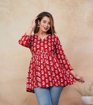 LAKDAS Party Printed Women Red Top