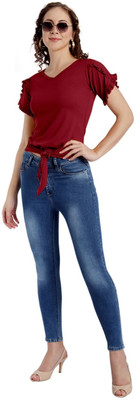 darshak creation Casual Solid Women Maroon Top