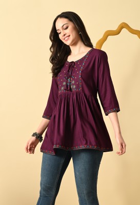 METAFAB Casual Printed Women Maroon Top