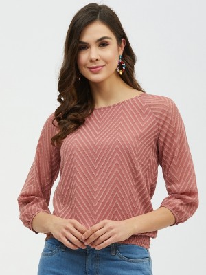 HARPA Casual 3/4 Sleeve Solid Women Pink Top