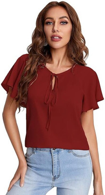 Labelmadno Casual Solid Women Maroon Top