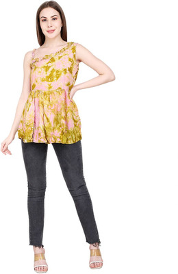 Chandwasia Casual Printed Women Light Green, Pink Top